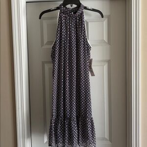 Chetta B Gemoetric Print Halter navy/coral knee length Dress Size 10 NWT